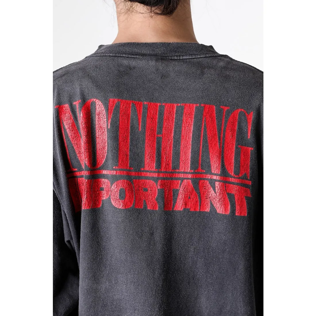 SAINT Mxxxxxx × Kosuke Kawamura's latest joint model KK_LS TEE/NOTHING IMP/BLK Holy Infant tadpole distressed long sleeves, wash black S-XL, original consistent wash mark/angel mark, original factory grade crack print, distressed mottled effect, heavy wash water, water spray fading, fade repositioning, pure handmade complex grinding and hanging